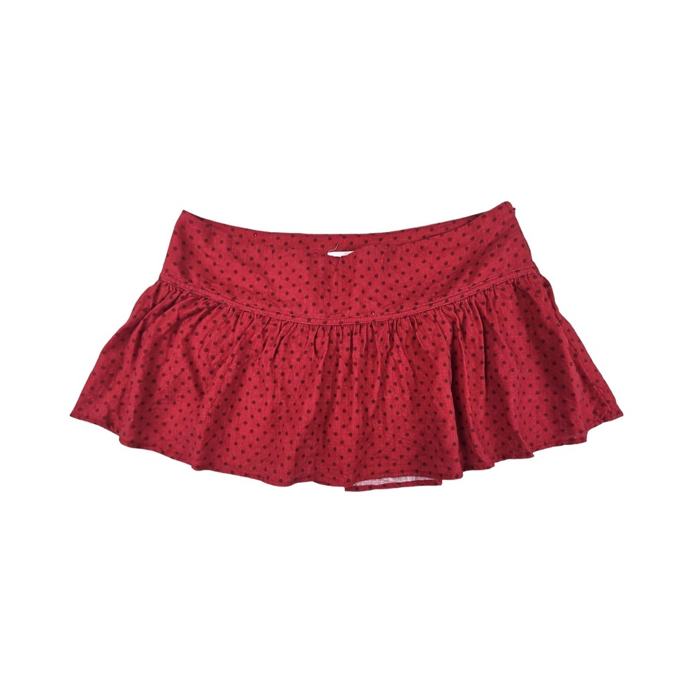 Princess Polly Mirco Mini Low Rise Skirt Skort Red Polka Dot Linen Blend Ruffle